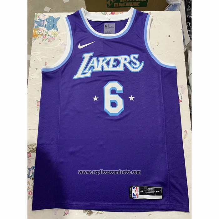 Camiseta Los Angeles Lakers LeBron James #6 Ciudad 2021-22 Violeta